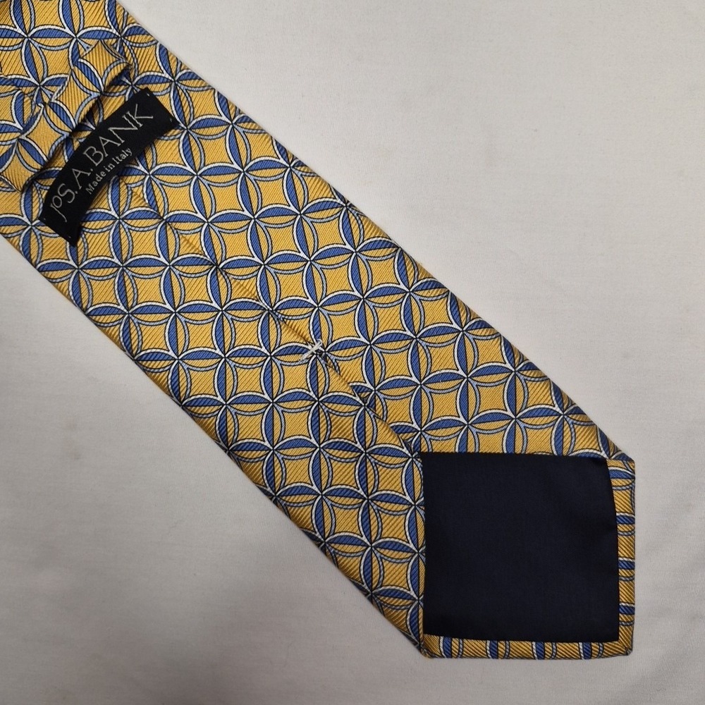 Jos. A. Bank Mens Repp Tie‎ Yellow Blue Geometric Design Silk Italy XL Necktie - Picture 5 of 7